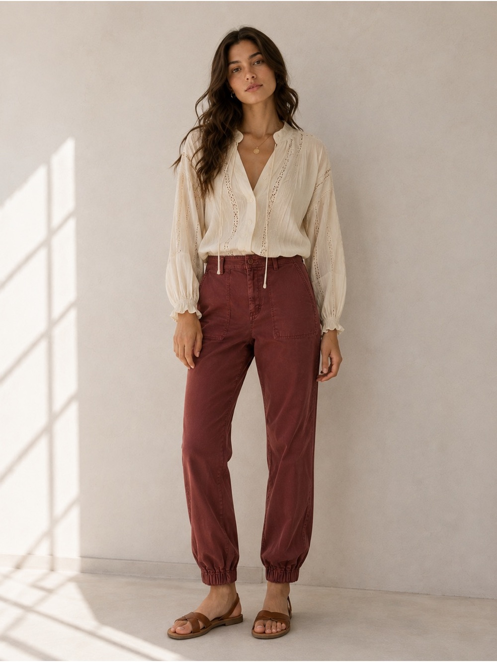 Anthropologie High Rise Cargo Utility Jogger Pants Burnt Red Size 10